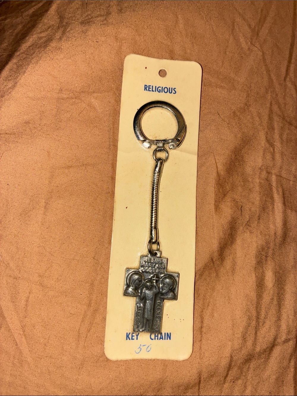 Vintage Religious Silver-Tone Crucifix Keychain